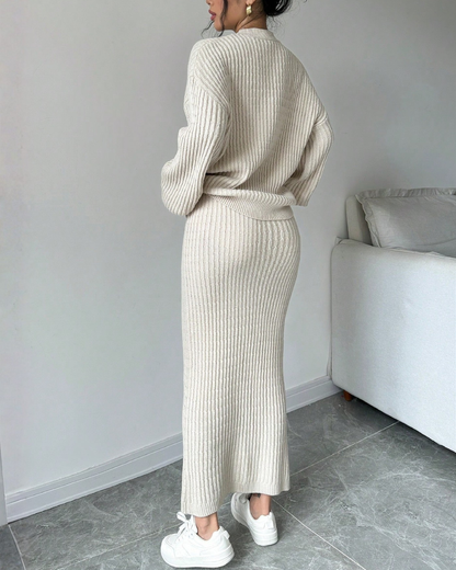 Set 2 Piezas Suéter de Manga Larga + Falda Casual – Estilo Cómodo & Elegante®