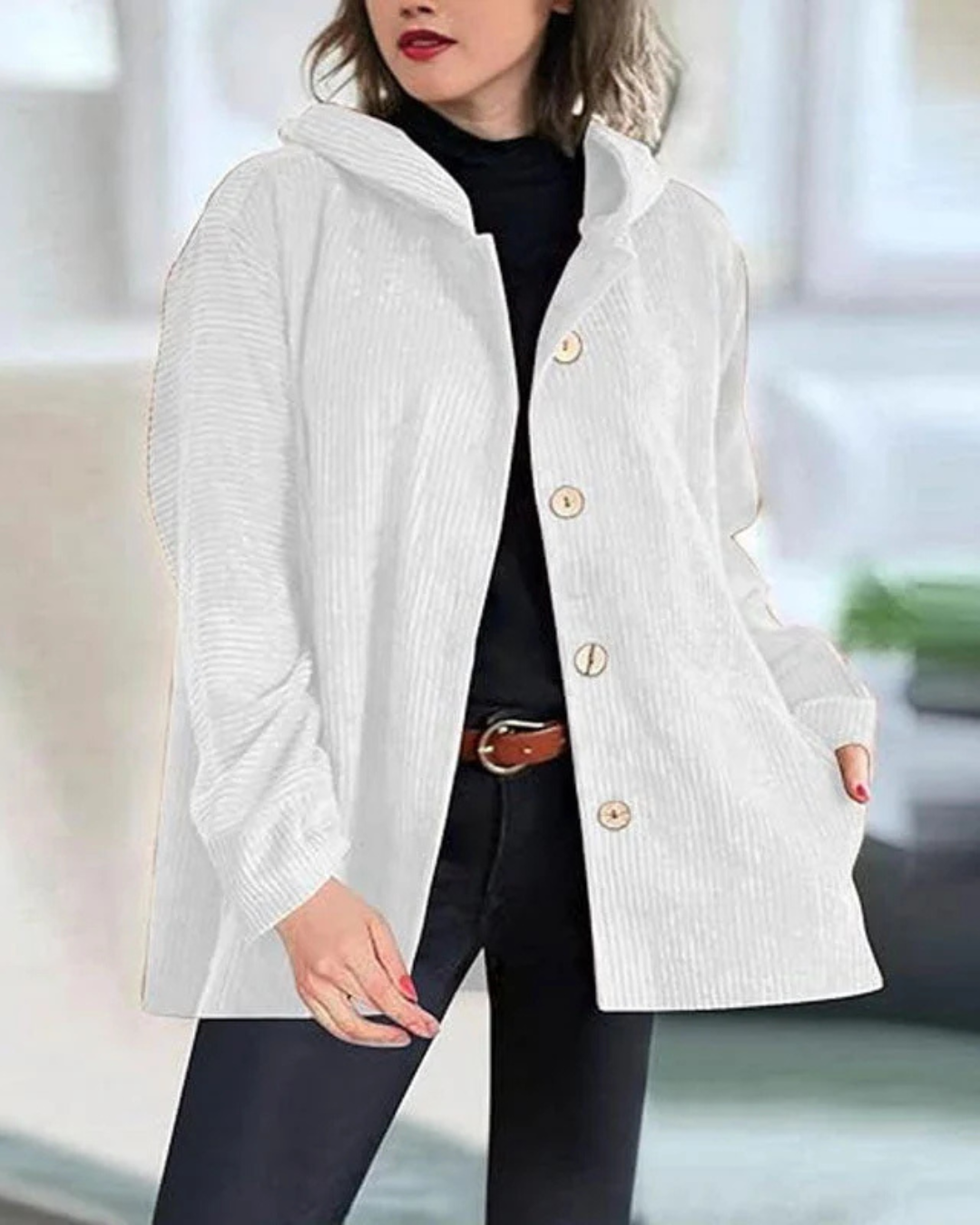 Sueter para mujer con ajuste de botones y capucha