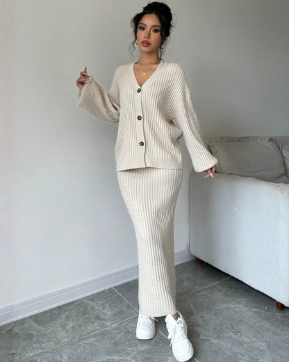 Set 2 Piezas Suéter de Manga Larga + Falda Casual – Estilo Cómodo & Elegante®