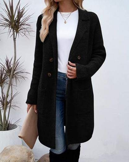 Cárdigan largo con bolsillos y botones frontales para mujer