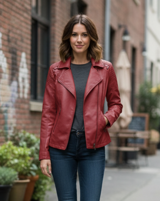 Chaqueta casual de mujer en cuero sintético