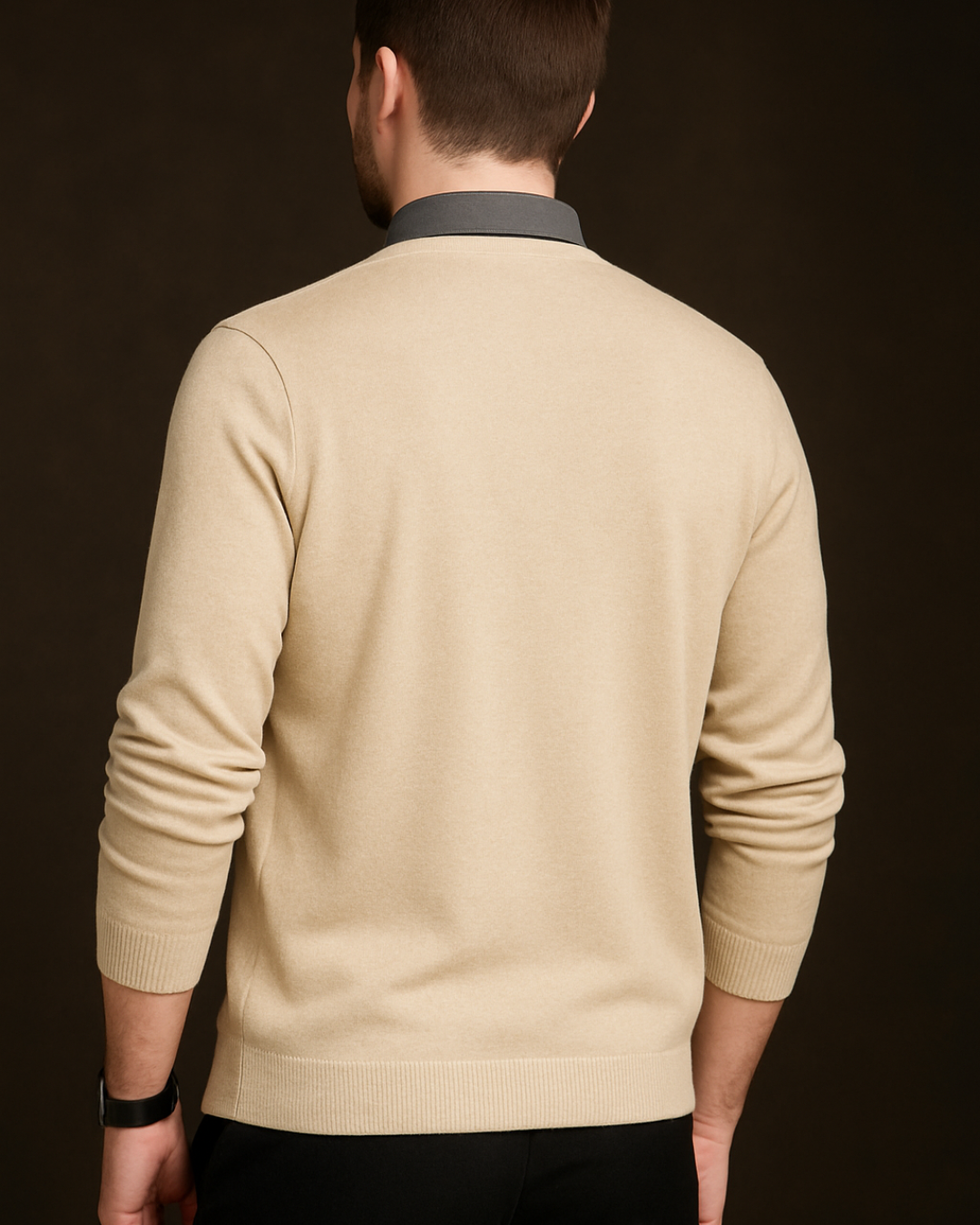 Cárdigan de Punto Elastico con Cuello de Camisa para hombre