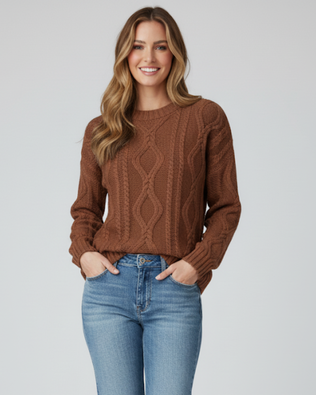 Suéter de Punto Trenzado con cuello redondo para mujer