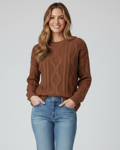 Suéter de Punto Trenzado con cuello redondo para mujer