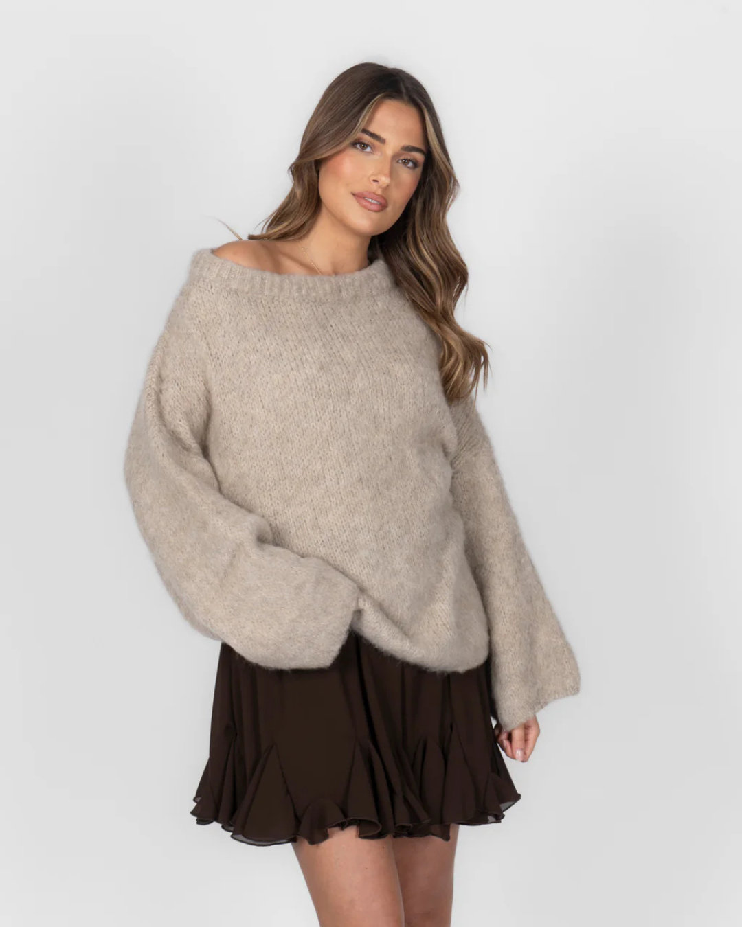 Camiseta de punto ultrasuave con hombros descubiertos para mujer