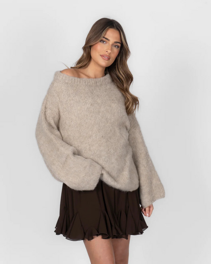 Camiseta de punto ultrasuave con hombros descubiertos para mujer