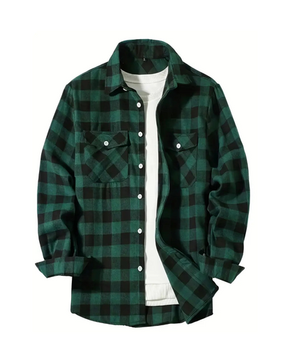 Camisa manga larga con diseño a cuadros para hombre