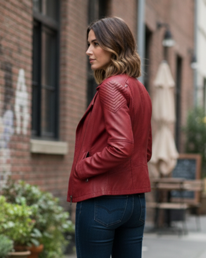 Chaqueta casual de mujer en cuero sintético