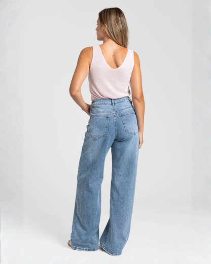 Vaqueros rectos de cintura alta para mujer