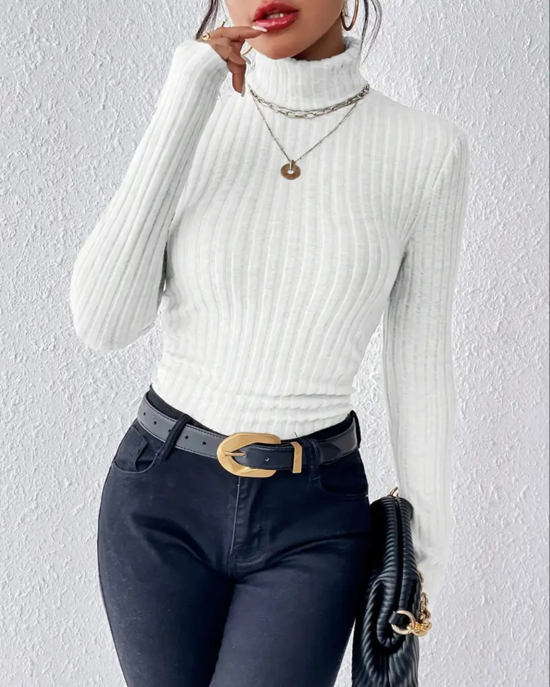 Sueter de cuello alto y manga larga para mujer