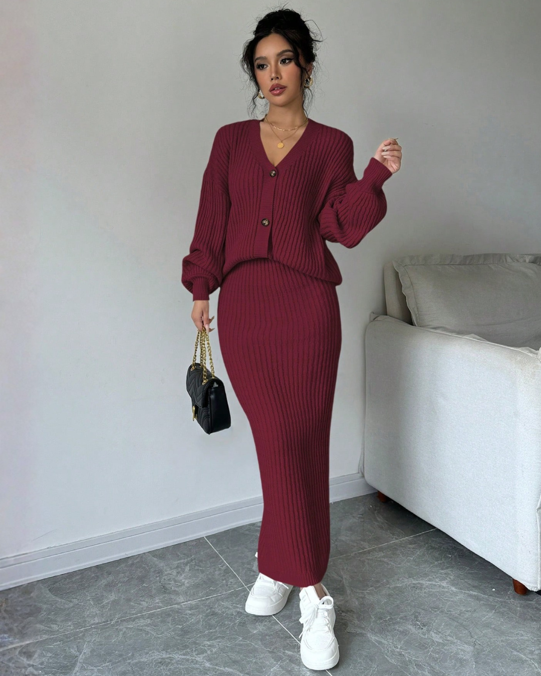 Set 2 Piezas Suéter de Manga Larga + Falda Casual – Estilo Cómodo & Elegante®