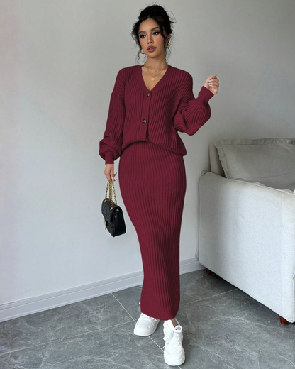 Set 2 Piezas Suéter de Manga Larga + Falda Casual – Estilo Cómodo & Elegante®