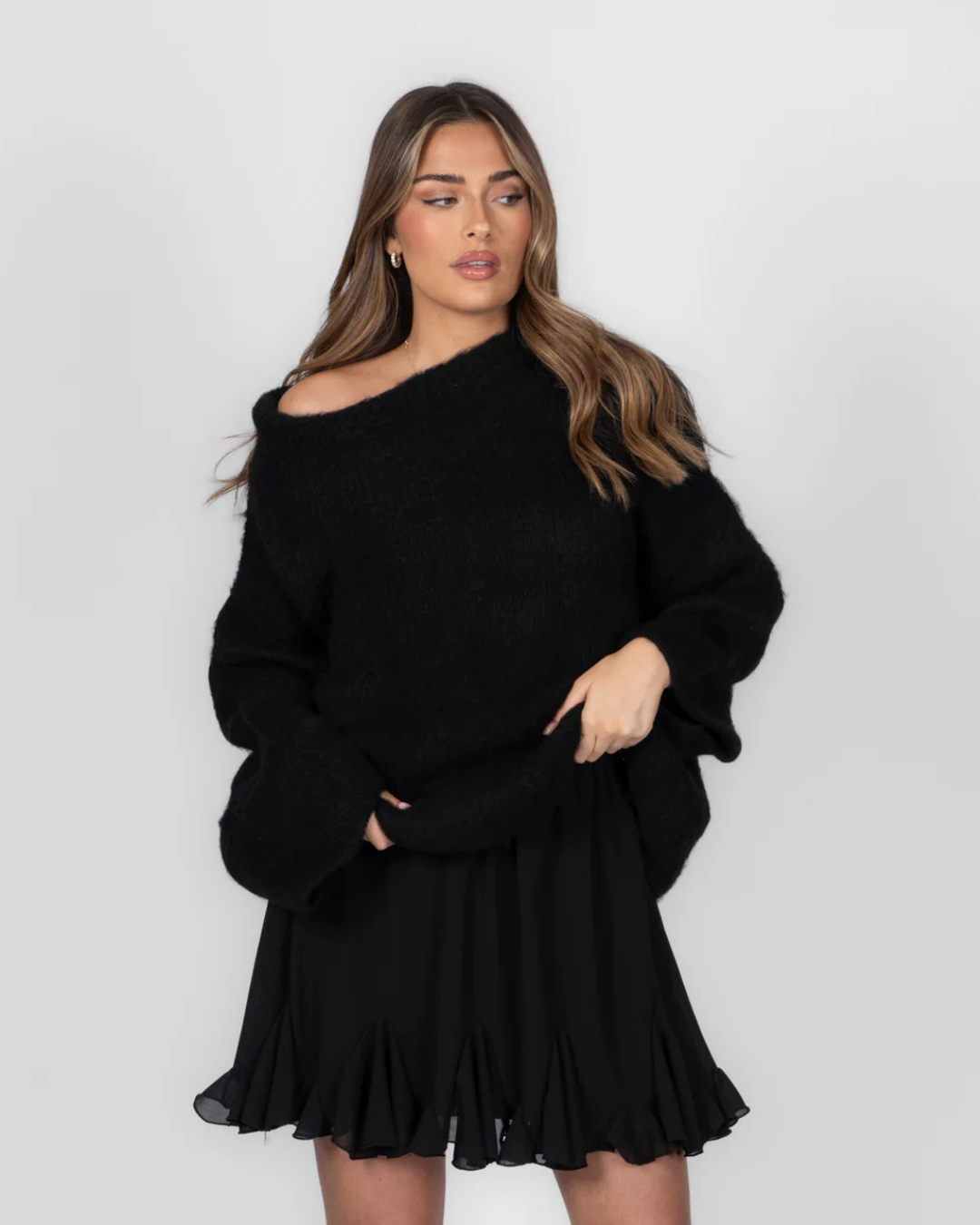 Camiseta de punto ultrasuave con hombros descubiertos para mujer