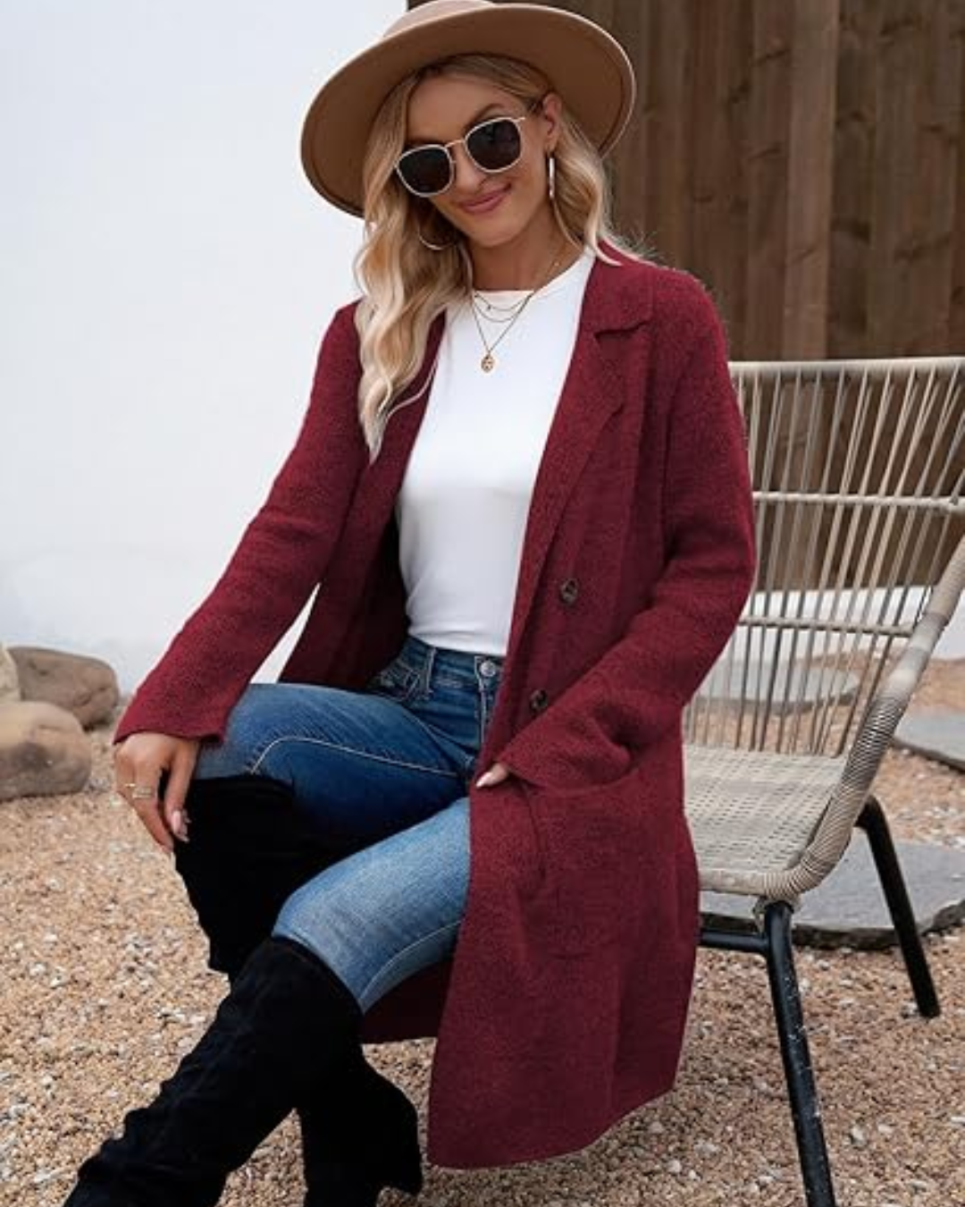 Cárdigan largo con bolsillos y botones frontales para mujer