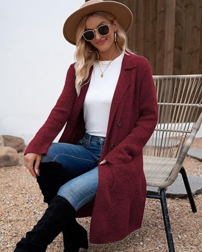 Cárdigan largo con bolsillos y botones frontales para mujer