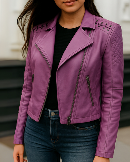 Chaqueta casual de mujer en cuero sintético