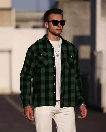 Camisa manga larga con diseño a cuadros para hombre