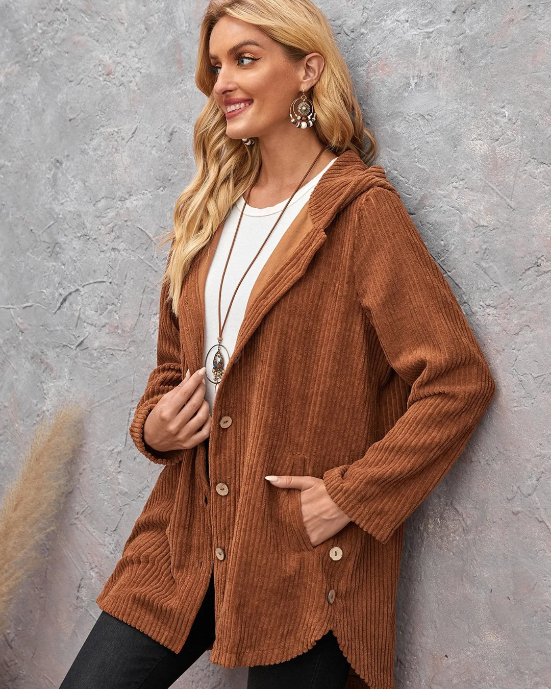 Sueter para mujer con ajuste de botones y capucha