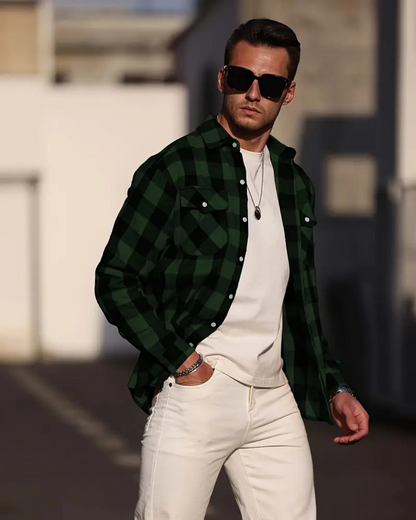 Camisa manga larga con diseño a cuadros para hombre