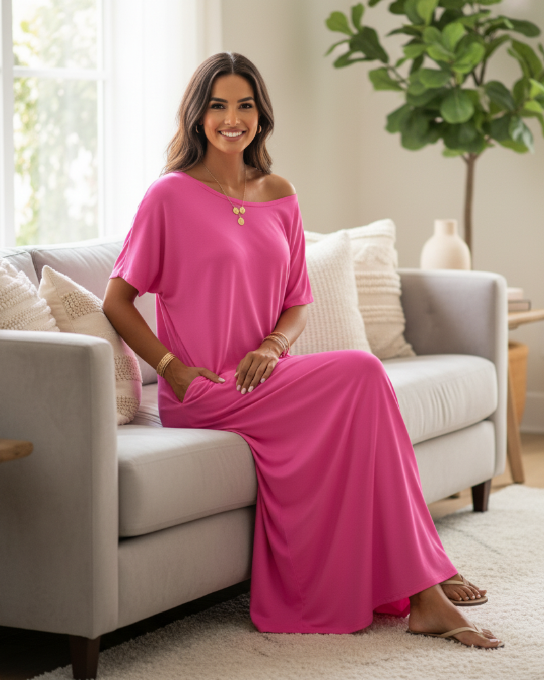 Vestido Holgado de Hombros Caídos Para Mujer