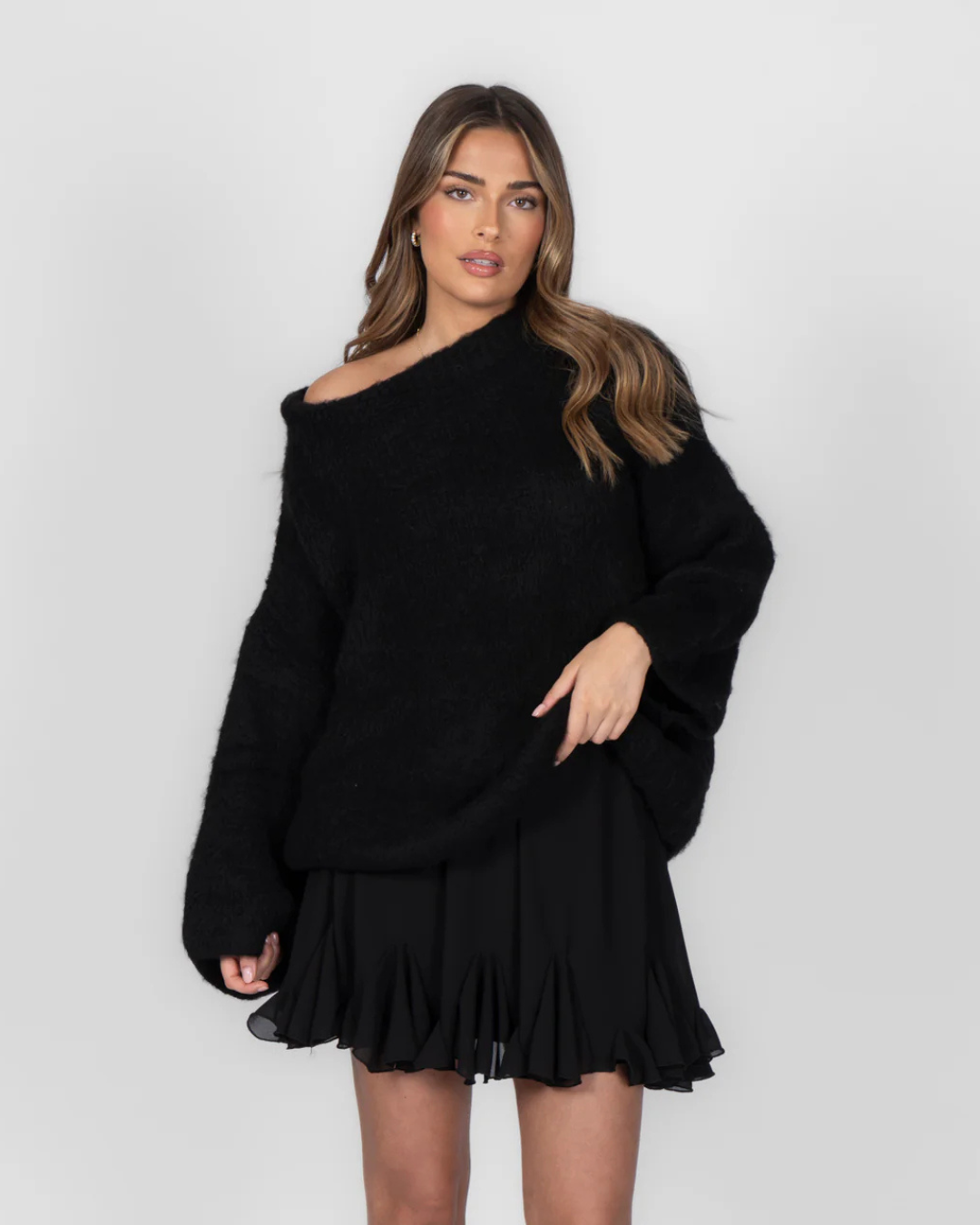 Camiseta de punto ultrasuave con hombros descubiertos para mujer