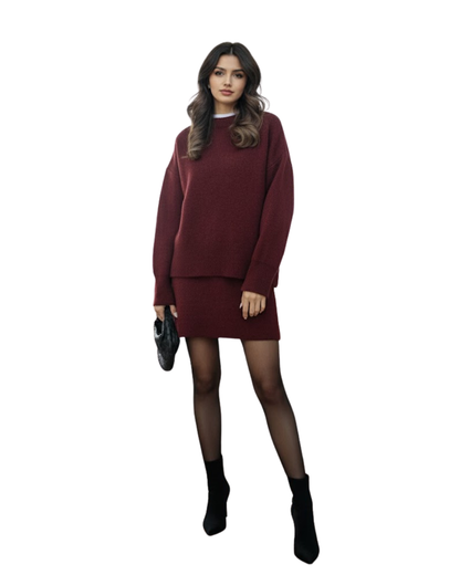 Conjunto de Dos Piezas de Suéter y Falda con Punto Suave